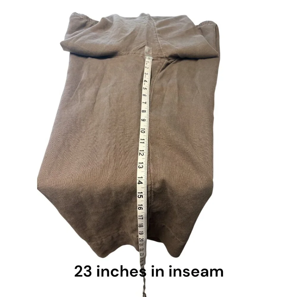 J. Jill Womens Petite 100% Linen Cropped Pants Brown Elastic Waist Size L - Picture 7 of 7